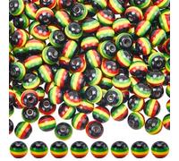 SOFPLATE 200 pièce de Perles Jamaïcaines Rayées en Vrac de 8mm Noires Rouges Vertes Jaunes en Résine Ronde Style Reggae Africain Mini Perles D'Espacement en Vrac Rasta pour la Fabrication de Bijoux B