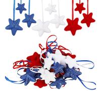 SOFPLATE 24 pièce 2 Styles Patriotiques Décorations d'arbre Jour de L'Indépendance Suspendus Étoiles Petit Pendentif en Mousse Rouge Blanc Bleu Jour du Souvenir Jour des Anciens Combattants 4 Juillet