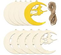 SOFPLATE 30 pièce de Décorations d'halloween Vintage en Bois Découpées de Fées avec Cordons Motif Sorcière et Lune en MDF Beige Non Fini à Suspendre pour Décoration Pyrogravure d'halloween