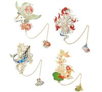 SOFPLATE 4 bookmarks de style chinois. Bookmarks métalliques vintage avec des pendentifs en chaîne d'or design creux avec des montagnes des mers et des bêtes sacrées. Bookmarks rétro porte-bonheur pou