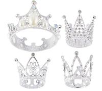 SOFPLATE 4 pièce 4 styles de Couronne Argentée pour Gâteau Mini Couronne en Vrac Petit Alliage Saint Valentin Fête de Mariage Plastique Perle Cristal Anniversaire Décoration de Gâteau pour Femme Bouqu