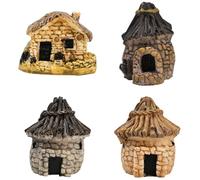 SOFPLATE 4 pièce de Maison Miniature en Résine Mini Chalet Micro Paysage Décoration de Jardin Féerique Imitation Pierre Cabane de Village Figurines pour Bonsaï Pot de Fleurs Patio Décoration Extérieur