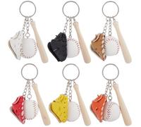 SOFPLATE 6 pcs 6 Couleurs Batte de Baseball Porte Clés en Vrac Mini Porte Clés de Baseball Batte en Bois Gants de Baseball Porte Clés en Cuir PU Porte Clés de Sport pour Cadeaux de Fête Hommes Femmes