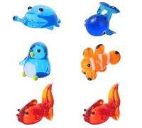 SOFPLATE 6 pièce 6 Styles Petites Figurines de Baleine en Verre Figurines d'animaux Marins en Verre Soufflé au Chalumeau Pingouin Crabe Poisson Rouge Été Vie Océanique Statues d'art Ornements pour la