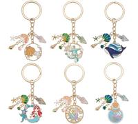 SOFPLATE 6 porte Clés Sur le Thème de L'Océan 6 styles Porte Clés en Coquillage Été Grand Alliage Émaillé Plage Sirène Baleine Méduse Corail Breloque Scintillante Porte Clés Étoile de Mer Porte Clés p