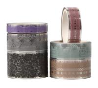 SOFPLATE 6 Styles 6 Rouleaux Ruban Adhésif Décoratif Transparent Motif Dentelle Ruban Adhésif Vintage Tailles Mixtes Motif Multicolore Rouleau Autocollant pour Bricolage Artisanat Scrapbooking Emballa