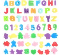 SOFPLATE 60 kit de Tampons Éponges à Lettres et à Peinture Assortiment de Couleurs Alphabet Chiffres Petits Tampons en Mousse de Forme Mixte pour Bricolage Artisanat Modèles d'apprentissage Activités