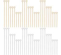 SOFPLATE 600 pièce D'Épingles à Œil Longues de 30mm 40mm et 50mm Fabrication de Bijoux en Vrac Épingles à Œil en Argent de Calibre 21 doré Argent Laiton Épingles Longues Droites Recherche pour Brico
