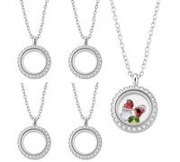 SOFPLATE 8 pièce 4 ensembles de Colliers Médaillons Ronds Flottants en Acier Inoxydable de 20mm avec Breloques Rondes Argentées. Kit de Bijoux Souvenirs pour Femmes Idéal pour la Création de Bijoux N