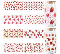 SOFPLATE 8 Styles Rouge UV DTF Gobelets Wraps Mignon Transfert Autocollants en Vrac Plastique Doux Rose Rectangulaire Transparent Fraises Autocollants pour Verre Tasses Bouteille Bricolage Artisanat M