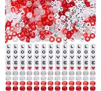 SOFPLATE 800 kit de Perles pour la Saint Valentin Perles de Poney Rouges Tonneau de 6x9mm Perles en Plastique Lettres d'amour en Acrylique Kit de Bracelet pour la Fabrication de Bijoux Fournitures de