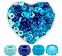 SOFPLATE 800 pièce de 4 Couleurs de Perles de Poney Bleues Mélangées en Plastique de 6 x 9mm Petites Entretoises de Bracelet Colorées Breloques en Vrac Accessoires pour la Fabrication de Bijoux Colli