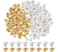 SOFPLATE Boîte de 400 Perles à Sertir 5 mm en Laiton - Bouchons Demi Rond Ouverts - Capuchons D'Extrémité Or Argent pour Bricolage