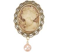 SOFPLATE Broche Camée pour Femme Style Victorien Vintage Ornée D'Une Perle Pendante. Portrait D'Une Reine Européenne Élégante et Raffinée. à usure Comme Épingle à Revers Badge Cravate Corsage Ou Acces