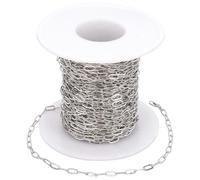 SOFPLATE Chaîne de Trombone en Argent de 10 m/32.8 pieds Chaîne de Câble en Laiton en Vrac avec Bobine Trombone Ovale Allongé Étiré Chaîne de Connecteur de Lien en Rouleau Soudé pour la Fabrication de