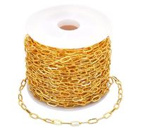 SOFPLATE Chaîne en Laiton Ovale en Vrac de 10 m/32.8 pieds avec Bobine de 6mm Soudée et Étirée Câble Allongé Rouleau de Trombone Maillons Connecteurs pour la Fabrication de Bijoux Colliers Bracelets B