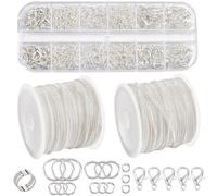 SOFPLATE Kit de Fabrication de Chaîne de Bijoux avec Anneaux de Jonction et Fermoirs 20 m/65.6 pieds Connecteurs à Maillons Ovales en Laiton Argenté de 2 x 1.5mm pour la Fabrication de Bijoux Colliers