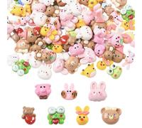 SOFPLATE Lot de 100 cabochons en résine à dos plat Kawaii colorés assortis opaques ours lapin 3D ornements à dos plat accessoires pour bijoux, ongles, pinces à cheveux, étuis de téléphone, loisirs