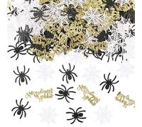 SOFPLATE Lot de 200 confettis d'Halloween en papier pour fête d'anniversaire, tours ou friandises, décorations de fête à faire soi-même - Motif toile d'araignée blanche et dorée
