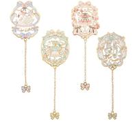 SOFPLATE Marque Pages Fairy Tail en Métal Rétro avec Chaîne 4 styles en Laiton Coloré Thème Ballet Nœud Gâteau Marque Pages Vintage en Fer Émaillé pour Lecteurs Adultes Étudiants Décorations de Lectur