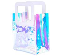 SOFPLATE Sac Holographique Transparent de 10 x 7 x 3.7 cm Petit Sac Fourre Tout en Plastique avec Poignée Réutilisable en PVC Irisé pour Cadeaux pour Fête Anniversaire Mariage Shopping Plage Voyage