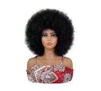 Soft Afro Wig 70s for Women Kinky Curly Hair Wigs with Bangs Bouncy Puff Synthetic Daily Party Use Extensions de cheveux(Black)