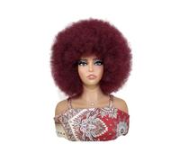 Soft Afro Wig 70s for Women Kinky Curly Hair Wigs with Bangs Bouncy Puff Synthetic Daily Party Use Extensions de cheveux(Burgundy)