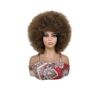 Soft Afro Wig 70s for Women Kinky Curly Hair Wigs with Bangs Bouncy Puff Synthetic Daily Party Use Extensions de cheveux(Brown)