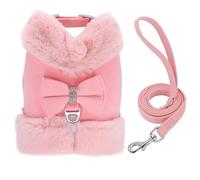Soft and Comfortable Autumn and Winter Warm Dog Harness and Leash Set Cute Bow Pet Winter Clothing Vest Warm Fur Dog Clothing French Bulldog Labrador Harness Clothing ,Un,S