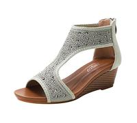 Soft Chaussures Rose Mode printemps été femmes sandales talon compensé bout ouvert respirant dos fermeture éclair confortable solide strass Style romain Talons Pour Femmes Bout Fermé Argent