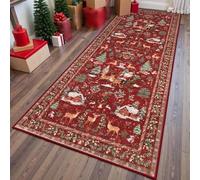 Soft Christmas Tree Santa Claus Carpet Runner, Non Slip Washable Floor Mat with TPE Backing, Christmas Deer Santa Long Rug, Festive Holiday Decor for Kitchen Hallway Living Room (A,19.69 ×70.87 in)