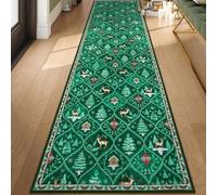 Soft Christmas Tree Santa Claus Carpet Runner, Non Slip Washable Floor Mat with TPE Backing, Christmas Deer Santa Long Rug, Festive Holiday Decor for Kitchen Hallway Living Room (B,23.62 × 70.87 in)