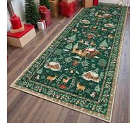 Soft Christmas Tree Santa Claus Carpet Runner, Non Slip Washable Floor Mat with TPE Backing, Christmas Deer Santa Long Rug, Festive Holiday Decor for Kitchen Hallway Living Room (D,19.69 ×70.87 in)