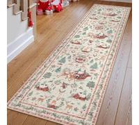 Soft Christmas Tree Santa Claus Carpet Runner, Non Slip Washable Floor Mat with TPE Backing, Christmas Deer Santa Long Rug, Festive Holiday Decor for Kitchen Hallway Living Room (E,23.62 ×78.74 in)