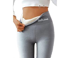 Soft Clouds Fleece Leggings for Women Winter, Casual Warm Winter Solid Pants, Winter Pants for Women (Grey,L)