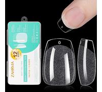 Soft Gel Nail Tips - ZAHRVIA Capsules Ongles Soak Off Couverture Complète Forme de Court Cercueil Résine PMMA Pré-Polie Conception Ultra Fine Transparente 12 Tailles, 192pcs (Short Coffin)