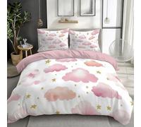 Soft Housse de Couette 140 x 200 cm Imprimé Aquarelle étoiles Nuages Parure de Lit Pêche Réversible pour Garçons Filles Ados Parure Douceur, sans Repassage