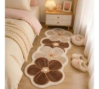 Soft Irregular Flower Plush Rug for Bedroom, Non-Slip Wavy Floral Mat, Cute Scalloped Carpet for Kids Room Nursery Living Room, Washable Absorbent Faux Cashmere (Pink Style 1,40×120cm)