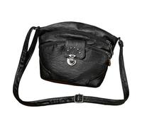 Soft Leather Ladies Fashion Casual Spring And Summer Messenger Bag With Compartment Shoulder Zipper(Black)