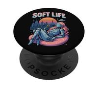 Soft Life Robot Girl Retrofuture City Retro Y2K Esthétique PopSockets PopGrip Adhésif