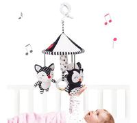 Soft plush crib mobile with fox, owl and elephant encourages visual and