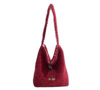 Soft Plush Handbag for Women, Fur Purse Sherpa Tote Bag, Retro Soft Plush Top Handle Bag Fashion Fall Winter Purse (Red)