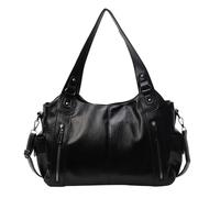 Soft PU Leather Shoulder Bag Medium, Women's Tote Bag, Fashion Large Handbag, Multi-Pocket, for Work Travel (Black)