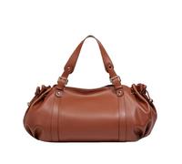Soft PU Leather Shoulder Bag Medium, Women's Vintage Handbag, Fashion Solid Color Tote Bag, Multi-Pocket, for Work Travel (Brown)