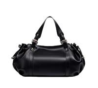 Soft PU Leather Shoulder Bag Medium, Women's Vintage Handbag, Fashion Solid Color Tote Bag, Multi-Pocket, for Work Travel (Black)