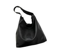 Soft PU Leather Women's Bag Retro Simple Solid Shoulder Bag Handbag For School Work Totes Bag(Black)