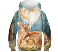 Soft Silence - Sweat à Capuche Motif cerf et Faon, Style bohème, Illustration de Chambre d'enfant, pour Enfants, garçons et Filles, imprimé 3D Amusant, vêtements de Sport pour Jeunes de 13 à 15 Ans