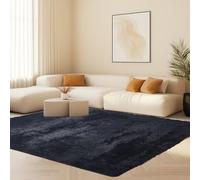 Soft Tapis à Poils Longs 170 x 180 cm Antidérapant et Lavable Tapis Antidérapants D’Intérieur Doux Au Toucher pour Salon, Chambre à Coucher, Canapé, Chambre d'enfant, Noir