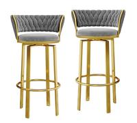 Soft-Tools pivotants Ensemble de 2 tabourets de Bar en Velours Velvets Barstools Barstols sans Arme Tabouret de comptoir de Cuisine avec dossiers en métal en Laiton Woved/Bras