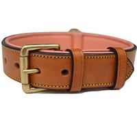 Soft Touch Collars Collier pour chien en cuir, rembourré pour plus de confort, grand marron clair et corail, véritable cuir de luxe